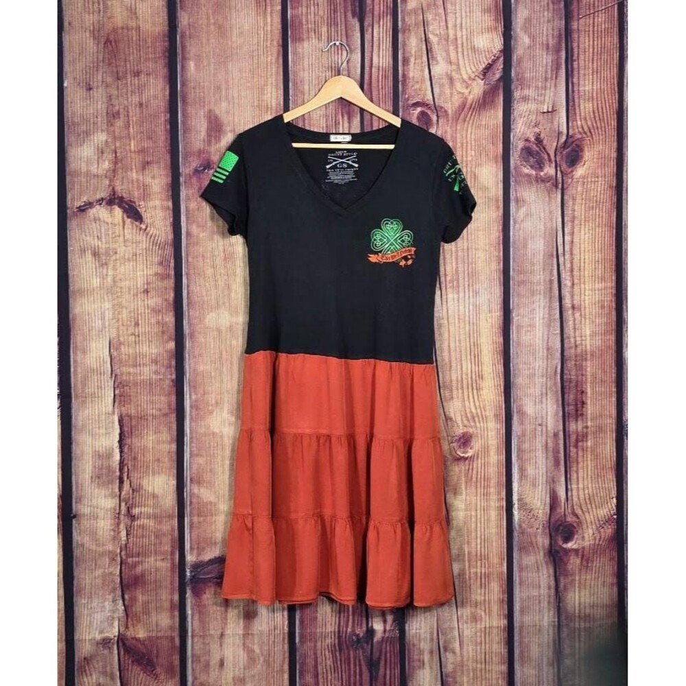 Upcycled Shamrock Flag Irish Tee Dress M
